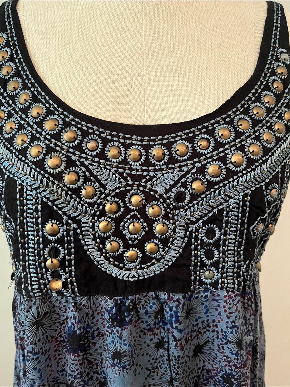 Angie maxi dress blue black embroidered sundress L